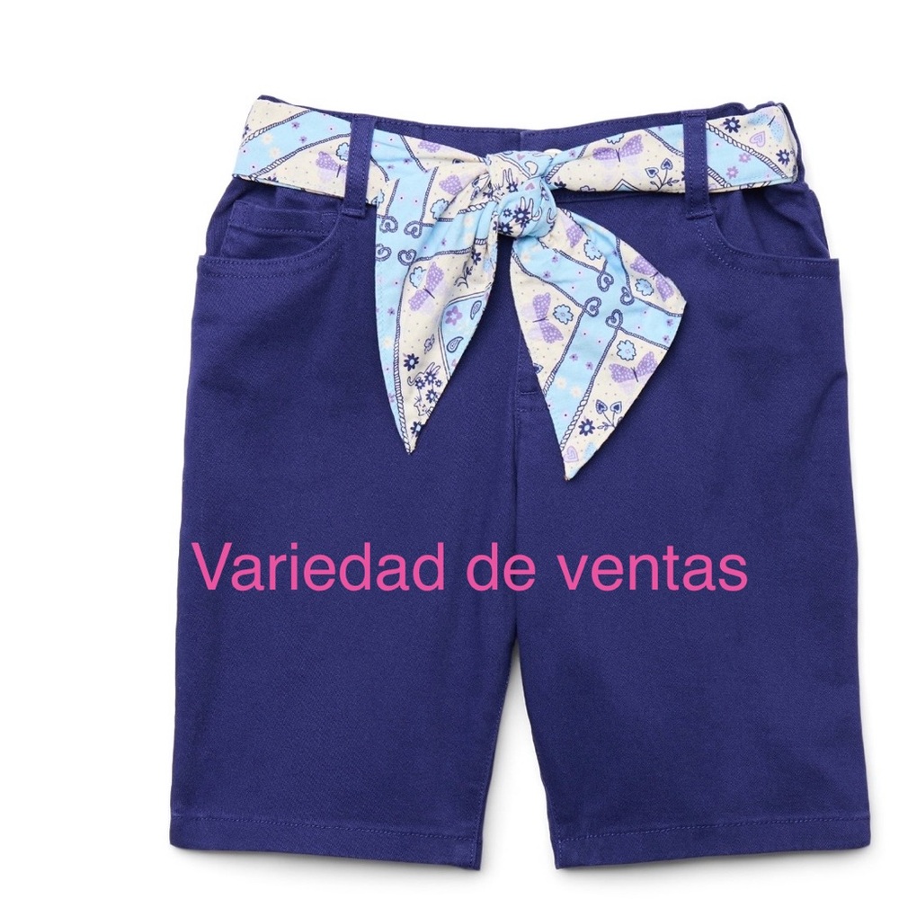 Blue Shorts with Patterned Belt